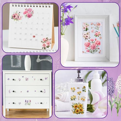 WANDIC 10 Sheets Rub On Transfer Sticker, Mixed Flower Stickers for DIY Scrapbooking Photo Albums Furniture,11.8 * 3.9in - color: Sunflower