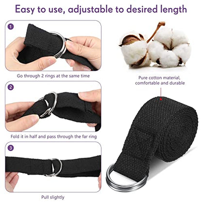 Jerify 50 Pcs Yoga Strap for Stretching Bulk 6ft Exercise Stretch Band with Metal D Ring Adjustable Pilates Non Elastic Yoga Belt for Women Men Physical Fitness Gym Workout Dance (Black)