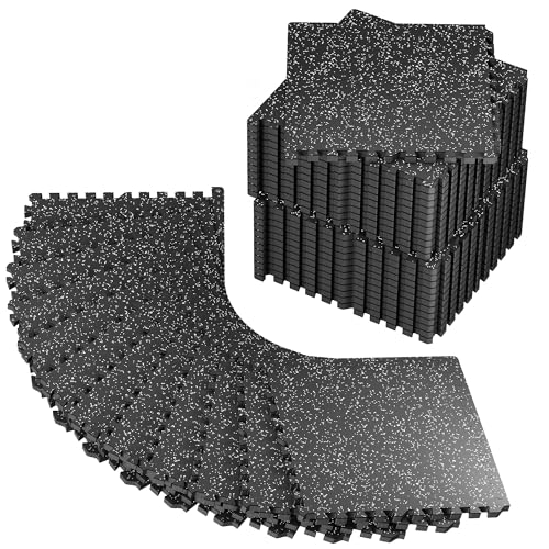 0.56" Rubber Top Gym Flooring, Heavy Duty Interlocking Gym Mats for Home Gym, Non-Slip Workout Mat, 24 x 24in Large Gym Floor Mat, Protect Floors from Equipment, 144 Sq Ft, Black/Grey - size: 36 Tiles (144 Sq Ft)