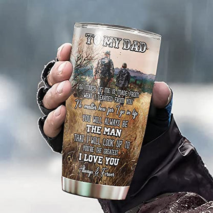 WAZONE Deer Hunting Tumbler Cup With Lid To My Dad Hunting Partners For Life Travel Mug Stainless Steel Vacuum Insulated 20oz Gifts For Deer Hunters Father Dads From Son Daughter - color: Hunting
