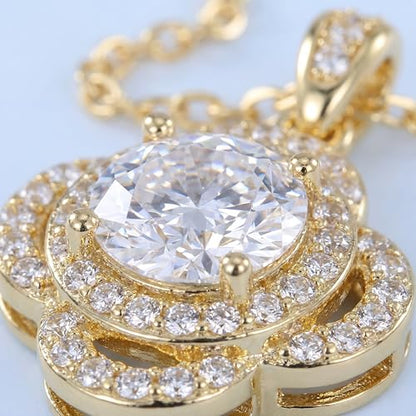 Necklaces for Women - Sparkling Flower Pendant Necklace, 18K Gold Plated Chain, Sunflower Clover Jewelry for Wedding Party, 16+2 Inch - color: Golden