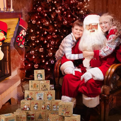 ONESING 24 Pcs DIY Christmas Advent Calendar Boxes for 2025, 24 Days Countdown Calendar Gift for Adults and Kids Christmas Kraft Cardboard Number Boxes Make & Fill Your Own Advent Calendar Boxes - color: Style-F