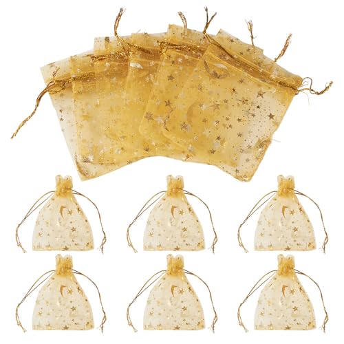 30Pcs Moon Star Organza Bags 2.76x3.54 inch Small Gift Candy Storage Bags Wedding Favors Drawstring Pouches for Festival Party Valentine Day Eid Mubarak Presents Packaging (Gold) - color: Gold, size: 1 Count (Pack of 30)