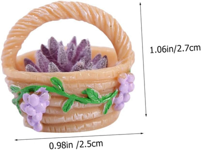 4 Pieces Mini Succulent Plant Resin Ornaments - Cute Car Dashboard Figurines Flower basket Set - Fairy Garden，Birthday Cakes Decoration，DIY Aquarium Moss Layout Desktop Landscape Accessories