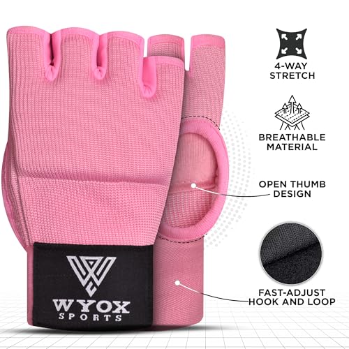 WYOX Boxing Hand Wraps Inner Gloves & Curved Focus Mitts Bundle for Men & Women Adults – 80cm Wrist Support, Gel Padding, MMA Muay Thai Kickboxing Training Gloves & Pads
