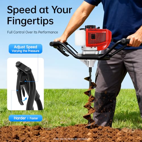 Auger Post Hole Digger, Gas Powered Earth Post Hole Digger Post Holes Earth Digger Petrol Drill Borer Bulb Planting Drill Fence Hole Maker Machine (52CC 2Hp 1.5KW, Drill Bit NOT Included) - size: 52CC 2Hp 1.5KW