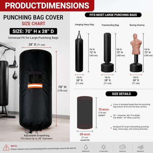 Free Standing Punching Bag Cover Outdoor Waterproof 420D Oxford Fabric, Full Protector for Boxing Dummy and Stand, Heavy Duty Cover for Heavy BOB Punching Bag 70" H x 28" D