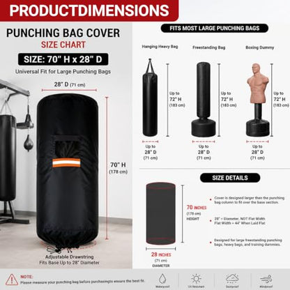 Free Standing Punching Bag Cover Outdoor Waterproof 420D Oxford Fabric, Full Protector for Boxing Dummy and Stand, Heavy Duty Cover for Heavy BOB Punching Bag 70" H x 28" D