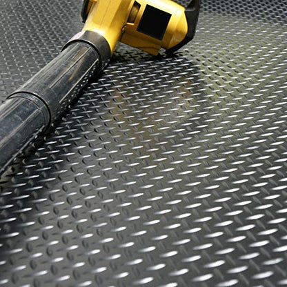 Rubber-Cal Diamond-Plate Rubber Flooring Roll - 3 mm x 4 ft x 1.5 ft Roll - Black - size: 18"L x 48"W x 0.1"Th