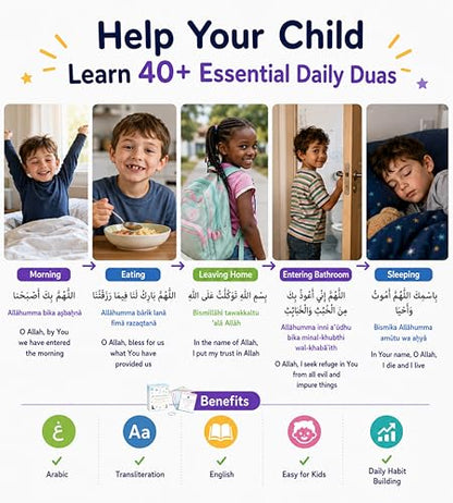 Islamic Dua Flashcards for Kids – 40+ Daily Duas Learning Cards in Arabic, Transliteration & English – Muslim Learning Cards | Islamic Educational Activity | Ramadan & Eid with Free Prayer Tracker
