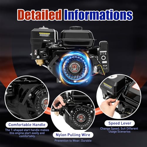 7.5 HP Gas Engine Kart Engine 210cc Single Cylinder Four Stroke Gas Engine 3600rpm Recoil/Electric Starter Motor High Efficiency Cooling System
