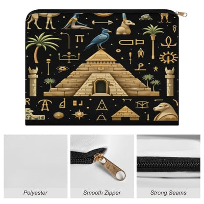 Ancient Egyptian Makeup Bag for Women, Cosmetic Pouch Travel Toiletry Organizer Bag 8.9"x6.5" Polyester - color: Ancient Egyptian