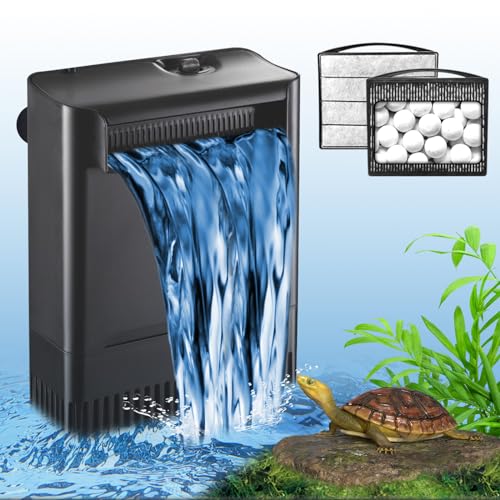 Turtle Tank Filter Aquarium Filter Power Adjustable 20-75 Gal. 290GPH Large | Internal Filter 3-Stage Waterfall Bio-Filtration Low Water Level for Freshwater Saltwater Fish Tank Reptile Shrimp Frog - size: IX-120