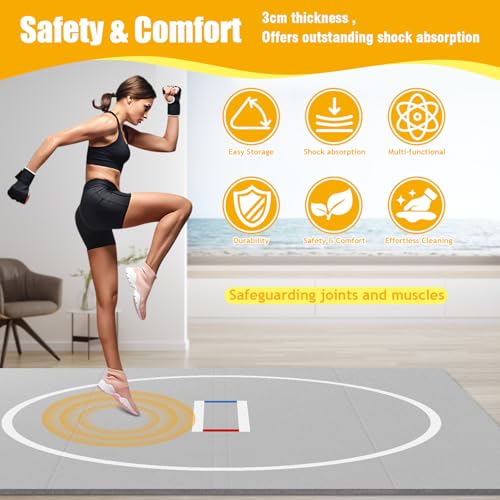 10'x10 Wrestling Mat for Home,1.2" Thick Foldable XPE Jiu Jitsu Floor Exercise Mat for Gymnastics, PE Training, BJJ, MMA, Martial Art, Grappling, Judo, Boxing, Yoga