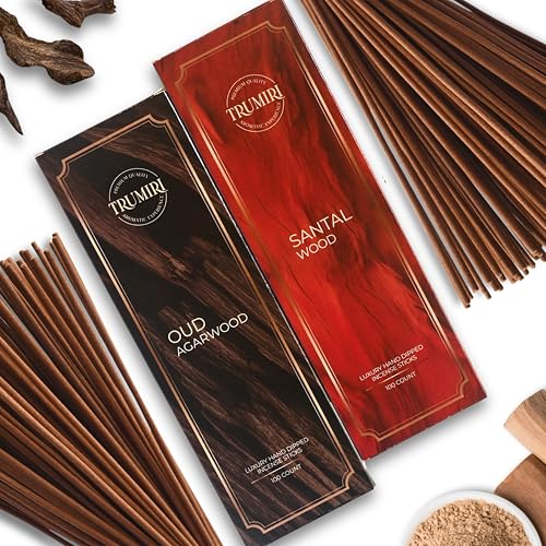 Oud Agarwood & Santal Wood - Combo Pack of Incense Sticks - 100 Insence-Sticks of Each Scent - Total 200 Inscents - Natural Insense Made with Non Toxic Ingredients and Essential Oils - color: Oud Agarwood & Santal Wood
