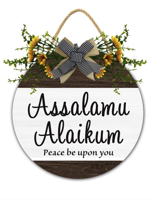 Assalamu Alaikum Door Hanger Peace Be Upon You Islamic Wall Art 11x11 Inch Eid Front Door Sign Salam Welcome Sign Muslim Home Decor Farmhouse Hanukkah Decorations Housewarming Gift - color: C4, size: 11X11IN