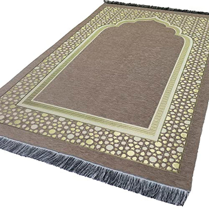 Modefa Turkish Islamic Prayer Mat - Thin Woven Chenille Sajjadah - Intricate Praying Rug Ramadan Eid Gift - Traditional Muslim Janamaz Sajada for Men Women - Geometric Selcuk Star (Beige) - color: Beige