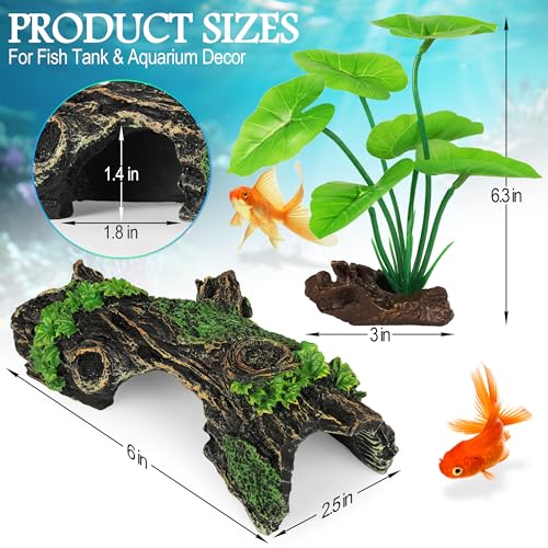 MyLifeUNIT Fish Tank Decor, Silk Aquarium Plants and Hollow Tree Trunk Decor for Betta, Goldfish, Turtle, Reptile Decoration
