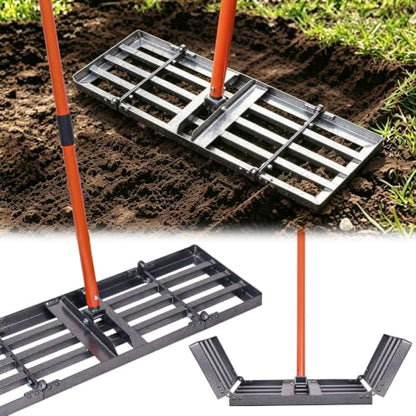 Lawn Leveling Rake, 30" x 10" Lawn Leveler Tool | Heavy Duty Lawn Levelling Rake with 78" Adjustable Handle,Stainless Steel rake for Soil Garden, Golf Course, Farm and Pasture