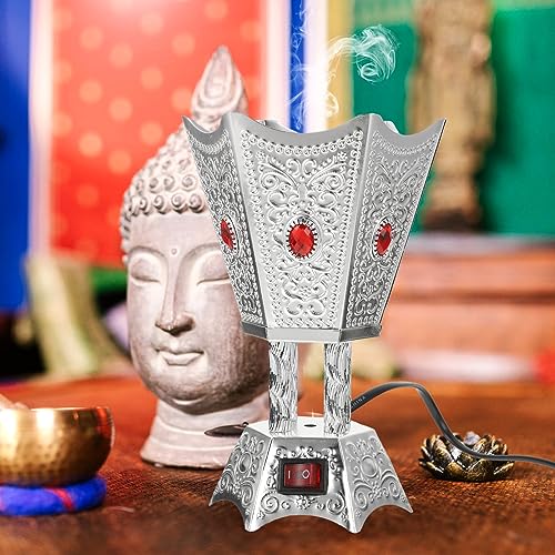 SEWACC Electric Incense Burner Metal Bakhoor Burner Middle Eastern Style Tabletop Electric Censer for Home Office Yoga Spa Decor