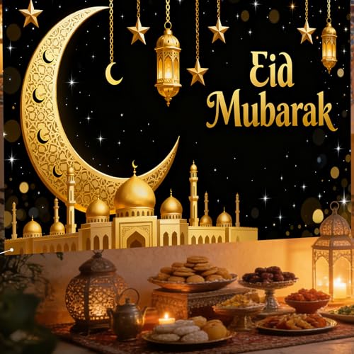 Nuxovilar Eid 무바라크 초승달 랜턴 배너 폴리에스터 109.2 x 180cm(43 x 71인치) - 배너 라마단 무바라크 가정, 파티오, 야외 장식용 - color: CC01387