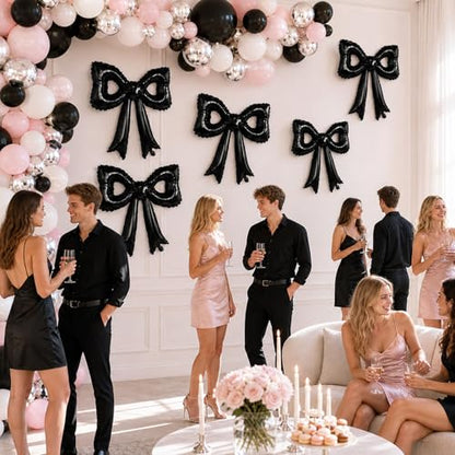 Black Bow Balloons, 6 Pcs Cutout Foil for Wedding Engagement Bridal Party - style: Hollow Bow Black