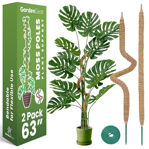 2 Pack 63 Inch Bendable Moss Pole Monstera Plant Support Stakes for Indoor Plants - Tall Moss Stick Trellis for Potted Climbers - Stem Support Accessories for Climbing Houseplants - size: 2-Pack (63 in)