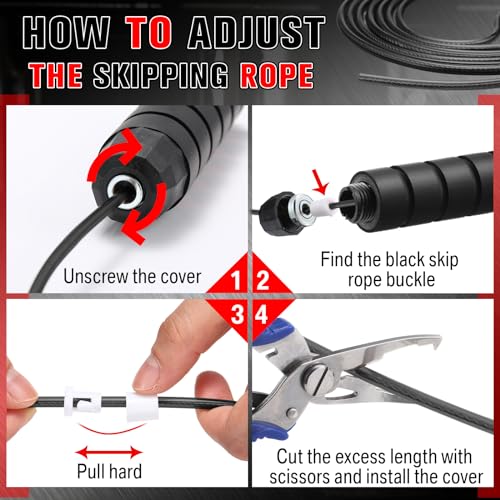 Junkin Jump Ropes for Fitness with Ball Bearings Speed Jumping Adjustable Skipping Rope with Foam Handles Exercise Stuffer for Men Women Cardio Training Slim Body - color: Black