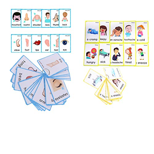 Set of(Body Parts+Illness) Flash Cards for Toddlers | Kids Learning Montessori Pocket Cards Toys | Perfect for Pre-K Decorations Background Wall Stickers,Teacher/Autism Therapists Tools - color: Body Parts+illness