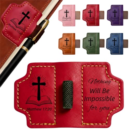 Magnetic Leather Bible Bookmark with Pen Holder, Matthew 17:20 Red - color: Red, size: Matthew 17:20
