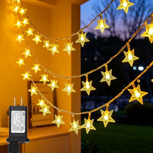 Twinkle Star 100 LED Star String Lights Plug in 33FT, Warm White - color: *Warm White, size: Star lights - 49 ft