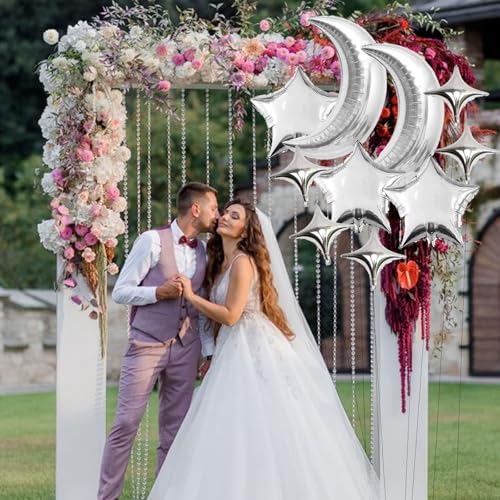 Moon Star Shape Foil Balloons Set Large Moon Aluminum Foil Balloons for Baby Shower Birthday Wedding Graduation Anniversary Party Decorations
