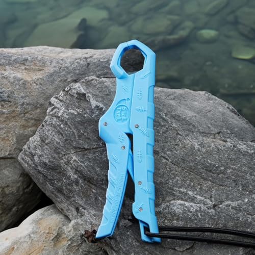 7.5'' Floating Fish Gripper, Fishing Grabber | Catfish Mouth Pliers, Caught Bass Holder, Fish Scale Hook Clamp, Saltwater Lip Grip Tool with Lanyard, Gifts for Men - color: Blue