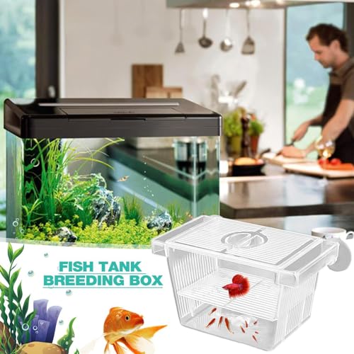 1/2 Fish Acclimation Box - Acrylic Hatchery Incubator Tank, Fish Breeder Box with 2 Suction Cups | Easily Install Breeding Isolation Box, Floating Breeding Box for Baby Fishes Shrimp Betta Guppy - size: Small
