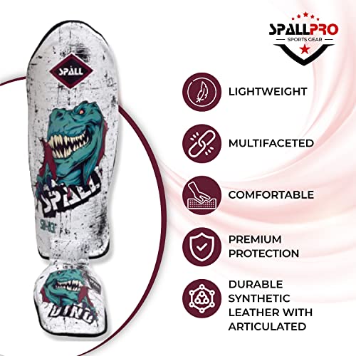 Spall Pro US Muay Thai Guards Shin Guards for Kickboxing Martial Arts BJJ Boxing Sparring with MMA Foot Protector Dino White