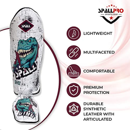 Spall Pro US Muay Thai Guards Shin Guards for Kickboxing Martial Arts BJJ Boxing Sparring with MMA Foot Protector Dino White