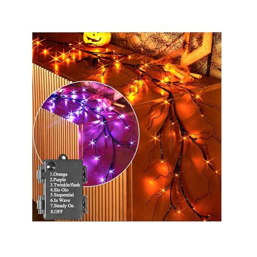 Hairui Lighted Halloween Garland with 48L Orange and Purple Bi-Color LED Lights 8 Functions, Black Glittered Garland Lights Battery Operated 6FT for Indoor Outdoor Halloween Party Decoration - color: BLACK GLITTER