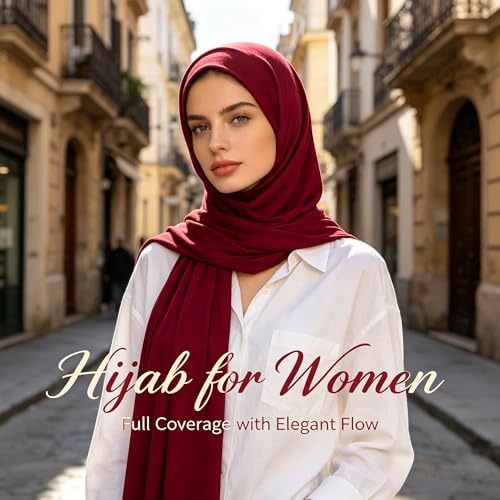 Jersey Hijab Scarf for Women,Lightweight Muslim Turban Head Scarf Modal Feel Hijab Coverings for Prayer with Clip - color: Dark Red