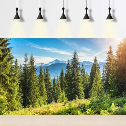 Majestic Mountain Forest Aquarium Background Scenic Evergreen spruce coniferous trees Fish Tank Background High mountains Pine Tree Terrarium Backgrounds Green Meadows Reptile Tank Backgrounds 24x16in - color: Jade Green, size: 24(W)x16(H)in