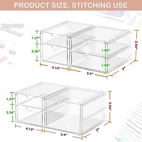 Acrylic 2-Pack 7-Drawer Makeup & Storage Organizer for Bath,Desk | Smooth-glide drawers, clear body, dustproof, wipe clean, for office supplies, pens, rings, earrings, tweezers, cotton swabs - size: 7 Drawers