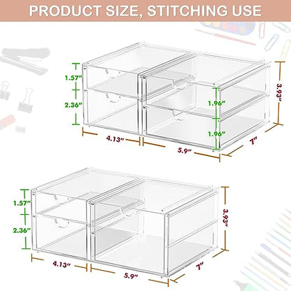 Acrylic 2-Pack 7-Drawer Makeup & Storage Organizer for Bath,Desk | Smooth-glide drawers, clear body, dustproof, wipe clean, for office supplies, pens, rings, earrings, tweezers, cotton swabs - size: 7 Drawers