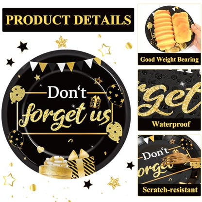 48Pcs We Will Miss You Paper Plates and Napkins Farewell Party Decorations Goodbye Party Supplies Black and Gold Going Away Disposable Tableware Set for Leaving Retirement Graduation Serve 24 - style: We Will Miss You