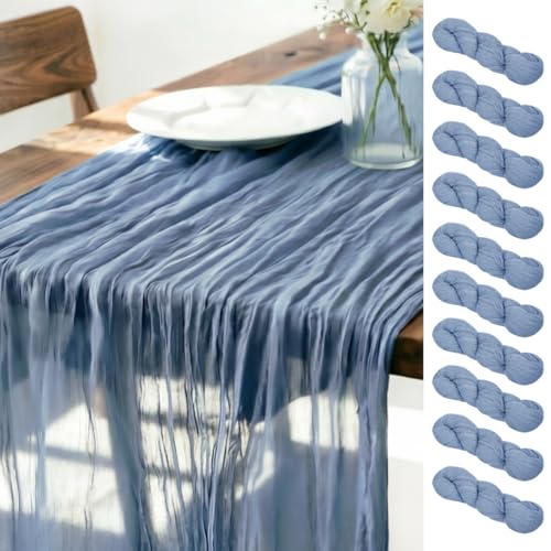 LINXTAR Dusty Blue Cheesecloth Table Runner 10 Pack 120 Inches 10Ft Gauze Summer Boho Table Runner for Wedding Tea Party Baby Shower Bridal Birthday Home Decoration - color: Dusty Blue, size: 10ft 10Pack