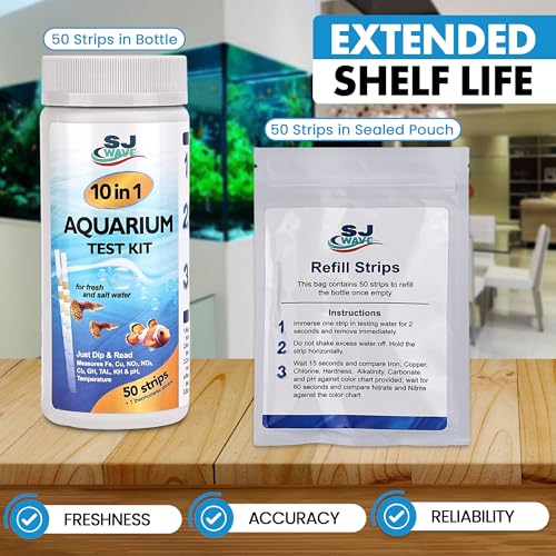 10 in 1 - Aquarium Test Strips | 100 Fast & Accurate Strips | Fish Tank Aquariums Water Test Kit & ebook | Aquarium Thermometer | Fish Tank Water Testing Kit for Fresh & Saltwater | Versatile Usage
