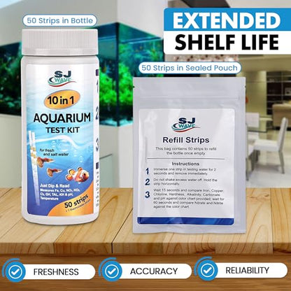 10 in 1 - Aquarium Test Strips | 100 Fast & Accurate Strips | Fish Tank Aquariums Water Test Kit & ebook | Aquarium Thermometer | Fish Tank Water Testing Kit for Fresh & Saltwater | Versatile Usage