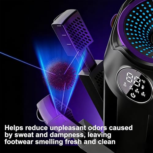 6-Arm Boot and Glove Dryer Family Size – Forced Air Boot Dryer with Heat Blower & Timer. Foldable Ski Boot Dryer, Warmer & Hockey Equipment Dryer for Shoes, Ski Gloves, Hats – Adjustable Rack(Black) | Heat blower, 3/6/9H timer, auto shutoff, dries 3 pairs
