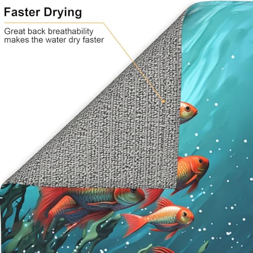 Fish aquarium Dish Drying Mat for Kitchen Counter 18"x16" Super Absorbent Microfiber Dish Drying Pad Non-slip Drainer Mats Extra Large Dish Rack Pad Kitchen Drying Mat