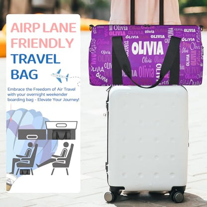 Personalized Teens Dark Purple Sport Duffle Gymnastics Carry On Bag | Custom Name Weekender Bag for Women Men Travel Business Trip - color: Dark Purple