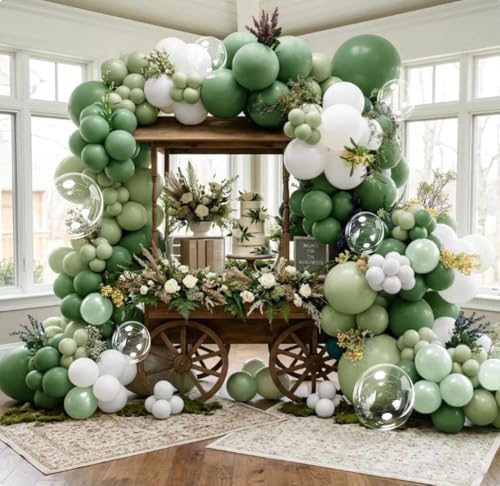 Green White Balloons Double Stuffed Green Bobo Pearl Balloon Arch Kit - color: Green White