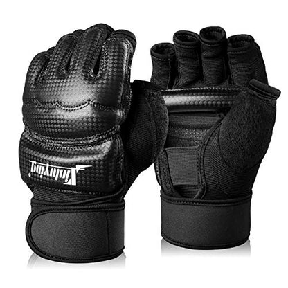 Xinluying Punch Bag Boxing Martial Arts MMA Sparring Grappling Muay Thai Taekwondo Training PU Leather Wrist Wraps Gloves - color: Black, size: Small